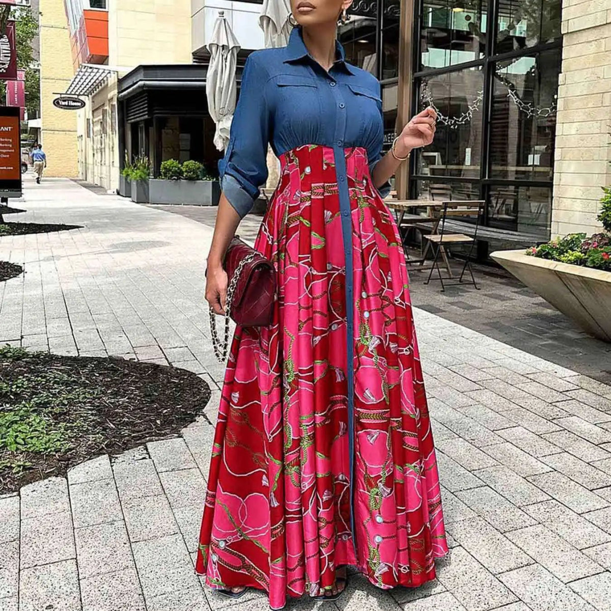 Autumn Winter African Dresses Women Long Sleeve Printing Polyester Red Blue Long Dress Maxi Clothes - Free Delivery Worldwide