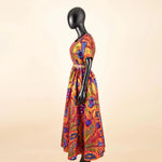 Batik Dress for Women – Short Sleeve Gold Stamped Design with Belt - Free Delivery Worldwide only at Flexi Africa