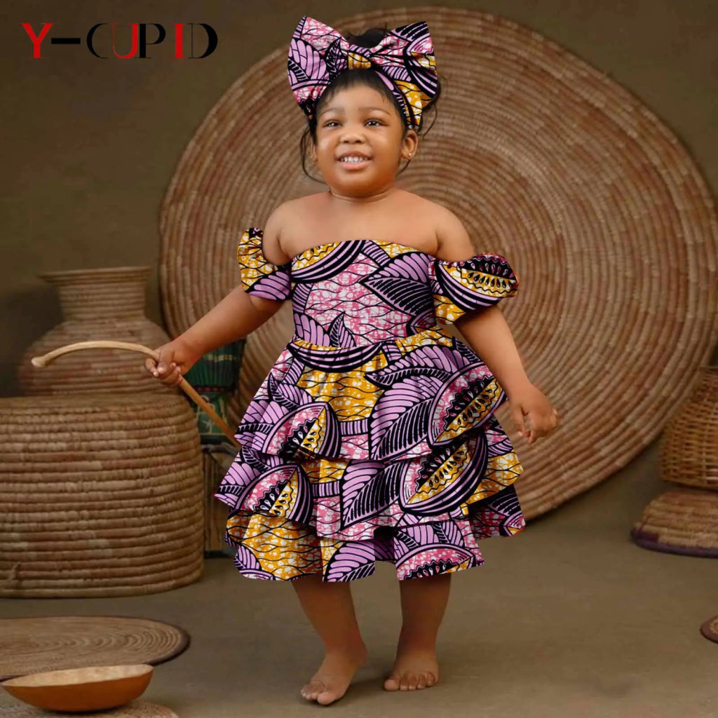 Bazin Riche African Ankara Party Dress for Girls – Multilayer Ruffle Design - Free Delivery Worldwide only at Flexi Africa