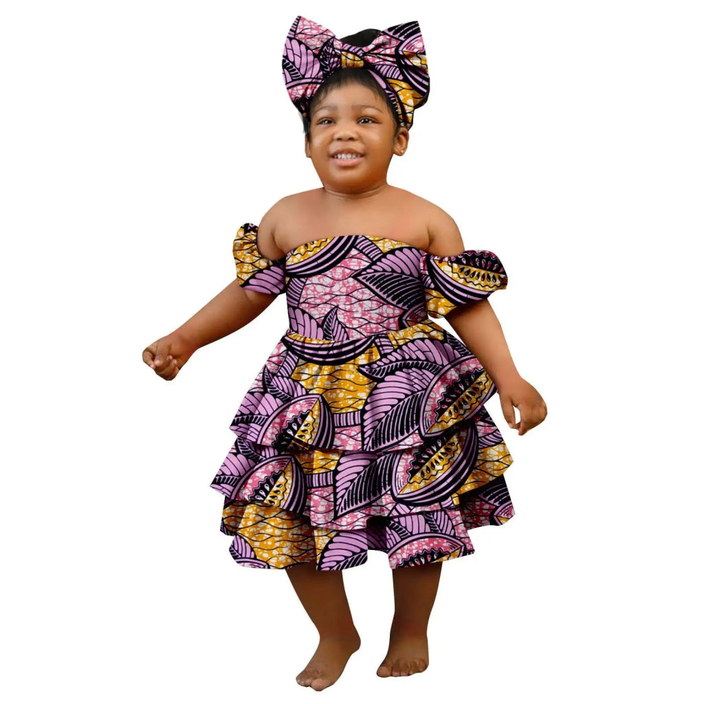 Bazin Riche African Ankara Party Dress for Girls – Multilayer Ruffle Design - Free Delivery Worldwide only at Flexi Africa