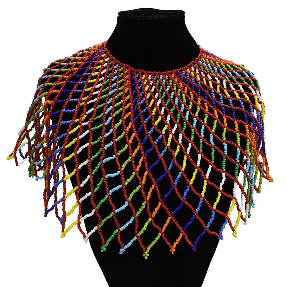 Bohemian Multicolored Beaded Choker: Vibrant Tribal Necklace for Women's Party Wear - Flexi Africa - www.flexiafrica.com