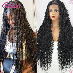 Boho Wig Braid African Synthetic Curly Wigs Full Lace Front Braided Wigs For Black Women Knotless Box Braids Lace Wigs - Free Delivery Worldwide only at Flexi Africa