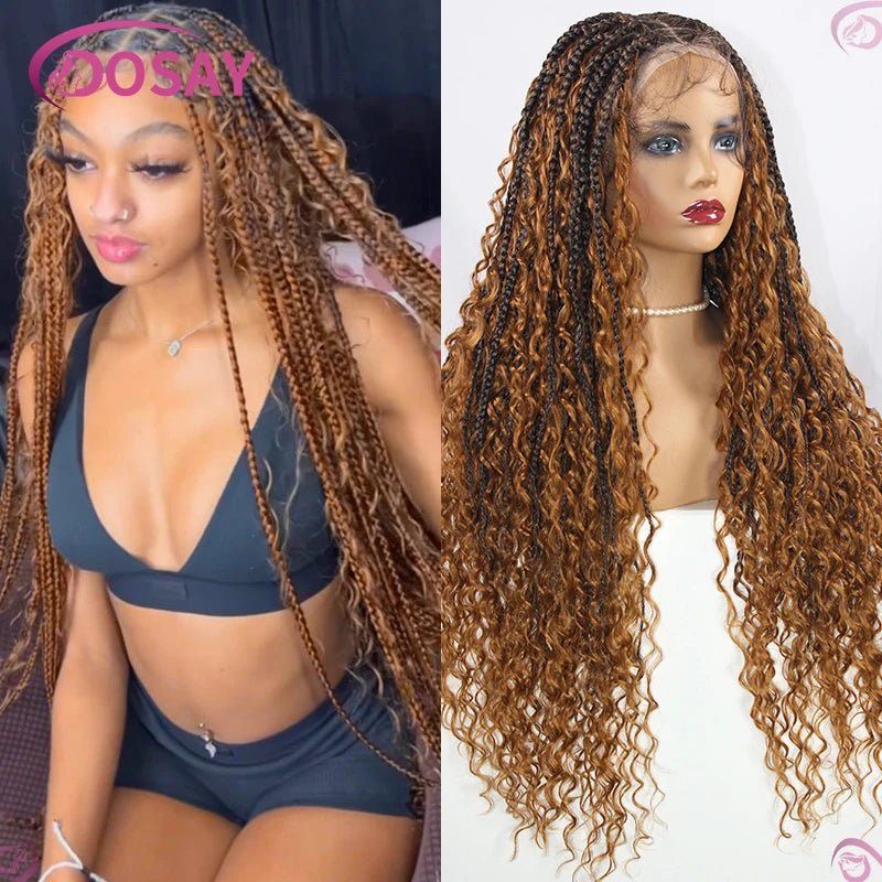 Boho Wig Braid African Synthetic Curly Wigs Full Lace Front Braided Wigs For Black Women Knotless Box Braids Lace Wigs - Free Delivery Worldwide only at Flexi Africa