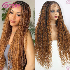 Boho Wig Braid African Synthetic Curly Wigs Full Lace Front Braided Wigs For Black Women Knotless Box Braids Lace Wigs - Free Delivery Worldwide only at Flexi Africa