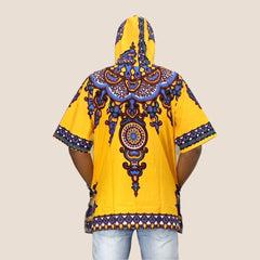 Bold African Street Style: Men's Dashiki Fabric Elongated Hoodie for Hip Hop and Hipster Fashion - Flexi Africa Free Delivery