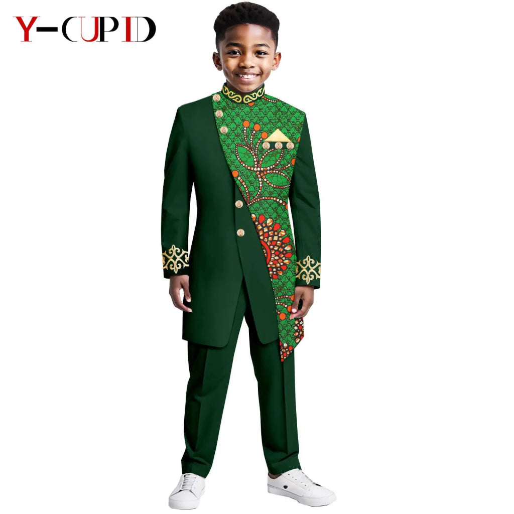 Boys African Dashiki Suit – Bazin Riche Formal Jacket & Pant Set - Free Delivery Worldwide only at Flexi Africa