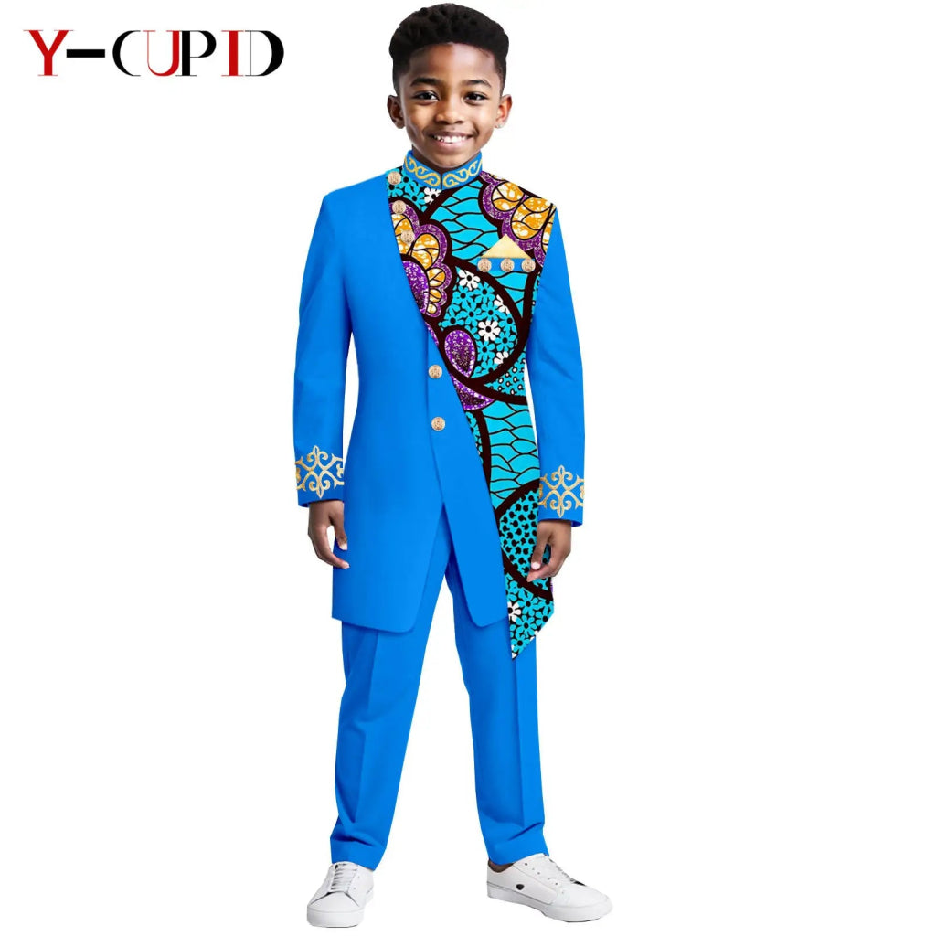 Boys African Dashiki Suit – Bazin Riche Formal Jacket & Pant Set - Free Delivery Worldwide only at Flexi Africa