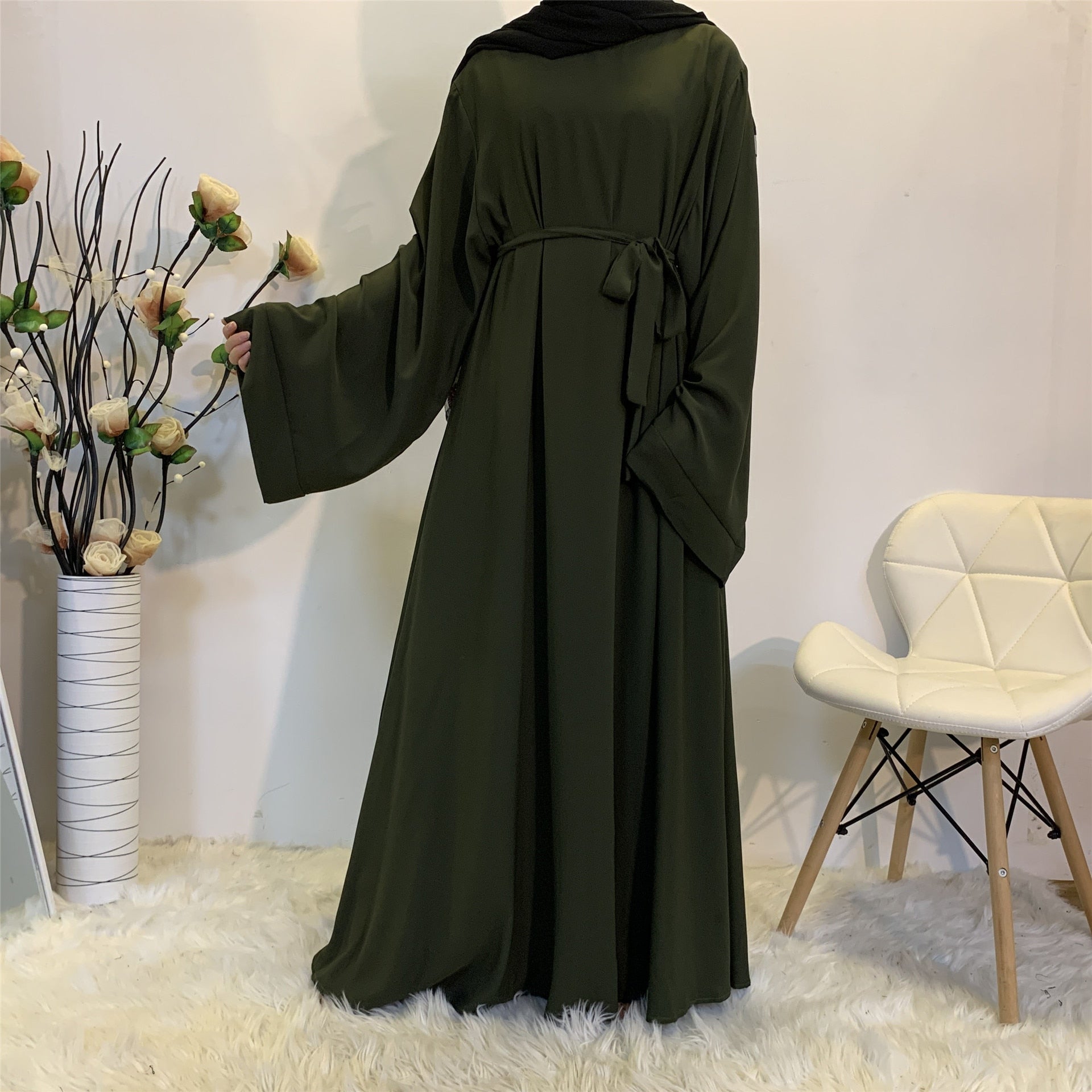 Chic and Modest: Muslim Fashion Hijab Dubai Abaya Long Dresses with Sashes for Women - Free Delivery Worldwide