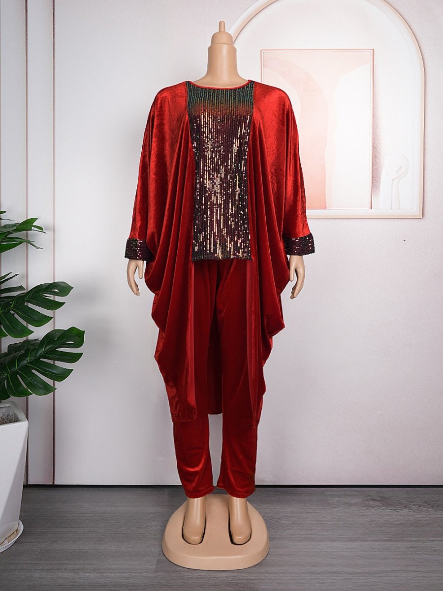 Classy Plus Size: 2 - Piece Elegant African Ankara Dashiki Ensemble Velvet Top & Pants - Free Delivery Worldwide only