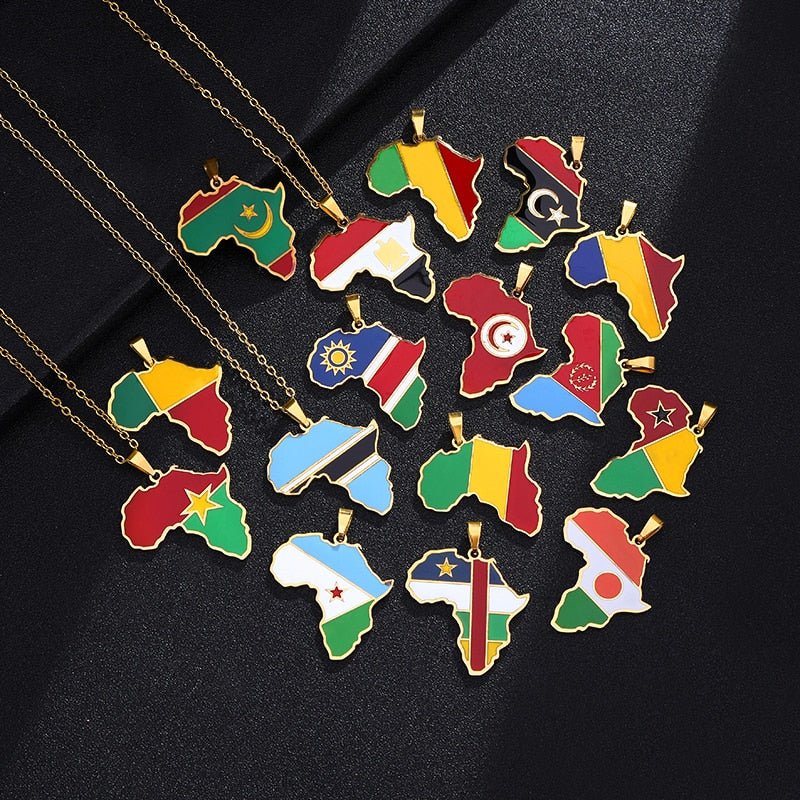 Continent Chic: African Map Geometric Pendant Necklace in Stainless Steel - Flexi Africa - Free Delivery Worldwide