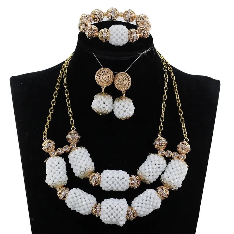 Coral and Gold Bridal Jewelry Set with Crystal Accents and Gold Pendant for Women - Flexi Africa - Flexi Africa offers Free Delivery Worldwide - Vibrant African traditional clothing showcasing bold prints and intricate designs