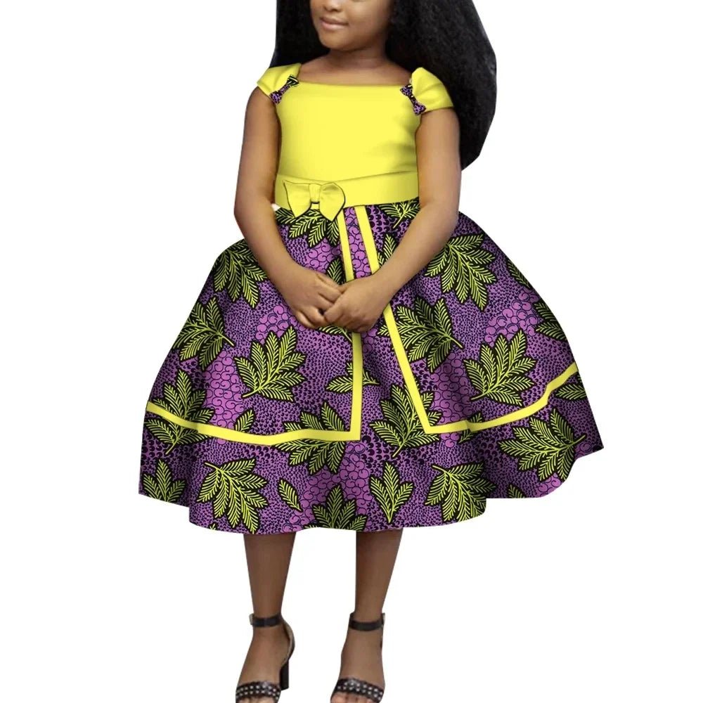 Cute Ankara Girls Dress – Bazin Riche African Print Bow Tie Party Outfit for Kids - Free Delivery Worldwide only at Flexi Africa