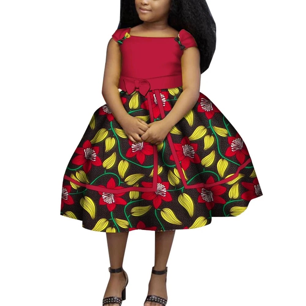 Cute Ankara Girls Dress – Bazin Riche African Print Bow Tie Party Outfit for Kids - Free Delivery Worldwide only at Flexi Africa