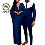 Dashiki African Couple Clothing – Sexy V - Neck Women’s Prom Dress with Matching Men’s Shirt & Pants Set - Free Delivery Worldwide only at Flexi Africa
