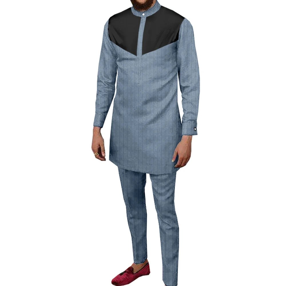 Dashiki African Couple Clothing – Sexy V - Neck Women’s Prom Dress with Matching Men’s Shirt & Pants Set - Free Delivery Worldwide only at Flexi Africa