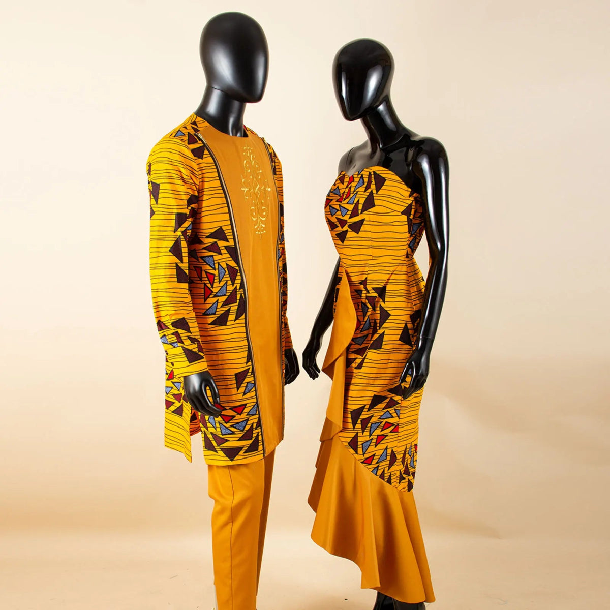 Dashiki African Couple Wedding Set – Women’s Mermaid Dress & Matching Men’s Bazin Riche Shirt and Pants - Free Delivery Worldwide only at Flexi Africa