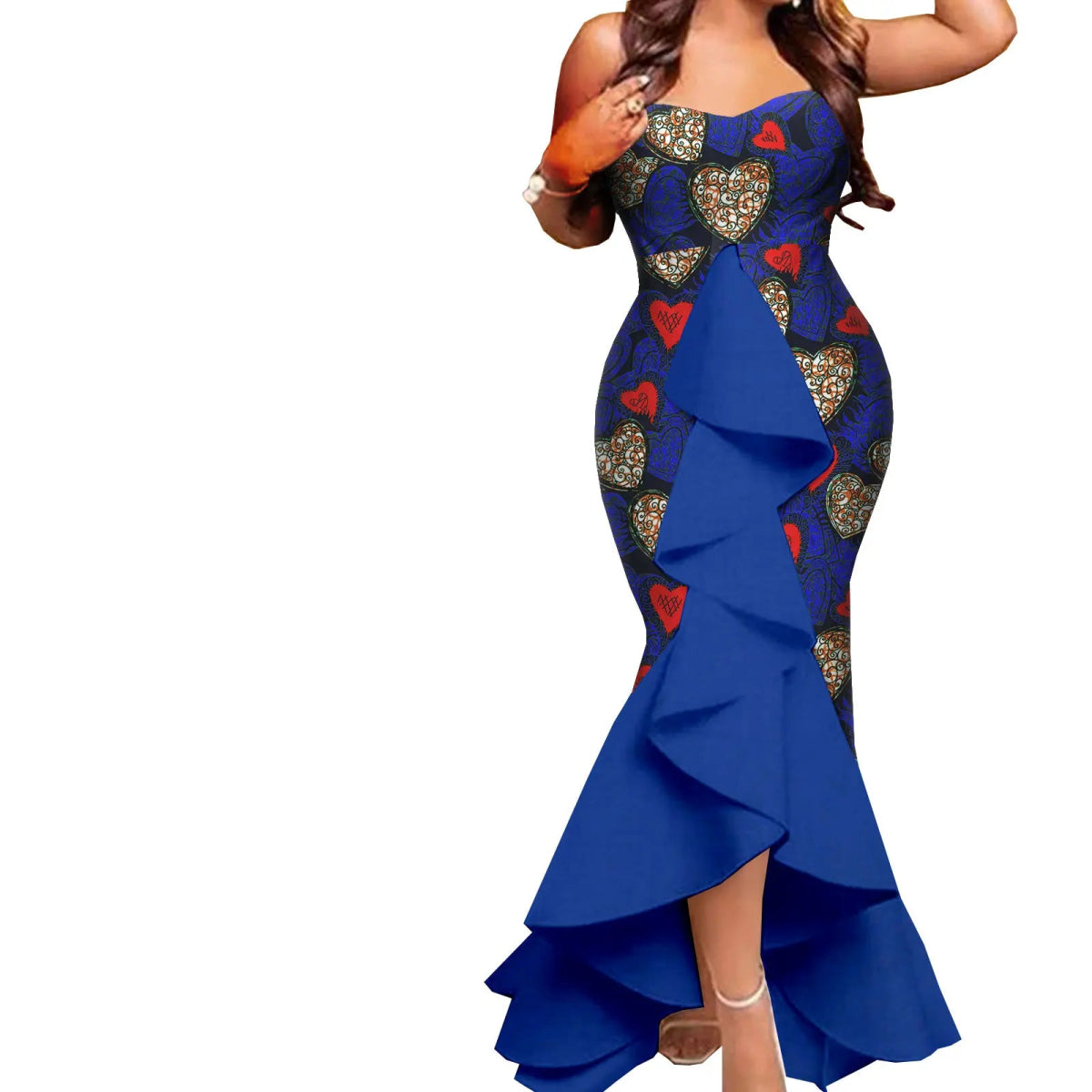 Dashiki African Couple Wedding Set – Women’s Mermaid Dress & Matching Men’s Bazin Riche Shirt and Pants - Free Delivery Worldwide only at Flexi Africa