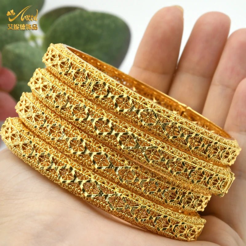 Designer African Bracelet: 24K Gold-Colored Bangles for Women, Luxury Wedding Jewelry - Flexi Africa - Flexi Africa offers Free Delivery Worldwide - Vibrant African traditional clothing showcasing bold prints and intricate designs