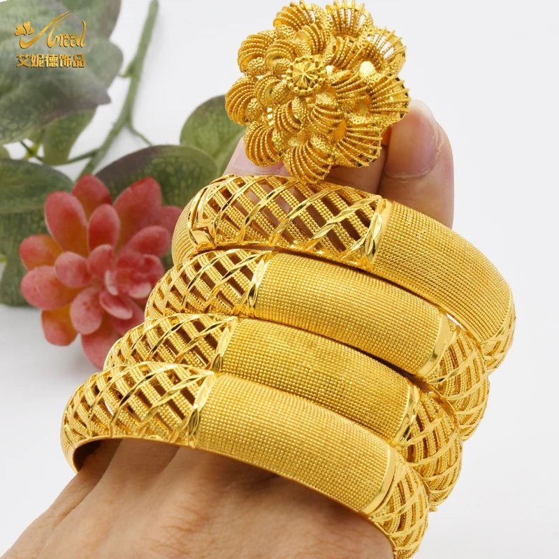 Designer African Bracelet: 24K Gold-Colored Bangles for Women, Luxury Wedding Jewelry - Flexi Africa - Flexi Africa offers Free Delivery Worldwide - Vibrant African traditional clothing showcasing bold prints and intricate designs