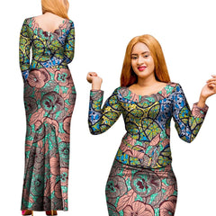 Elegant 2PC African Skirt and Top Set – Long Sleeve Blouse and Matching Maxi Skirt for Women - Free Delivery Worldwide only at Flexi Africa