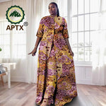 Elegant African Ankara 2 - Piece Set for Women – Floor - Length Dress, Long Coat & Pants Casual Suit - Free Delivery Worldwide only at Flexi Africa