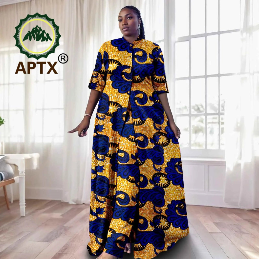 Elegant African Ankara 2 - Piece Set for Women – Floor - Length Dress, Long Coat & Pants Casual Suit - Free Delivery Worldwide only at Flexi Africa