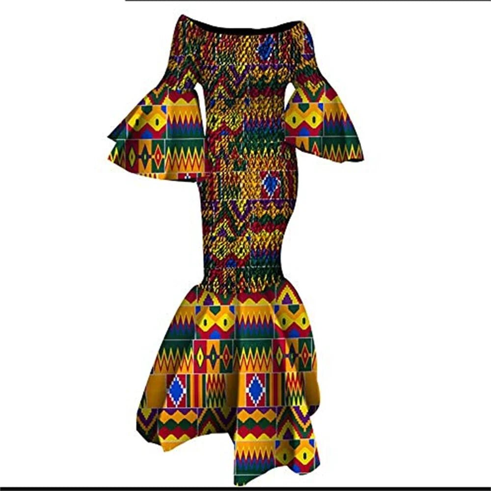 Elegant African Ankara Print Maxi Dress for Women with Ruffle Sleeves - Free Delivery Worldwide only at Flexi Africa