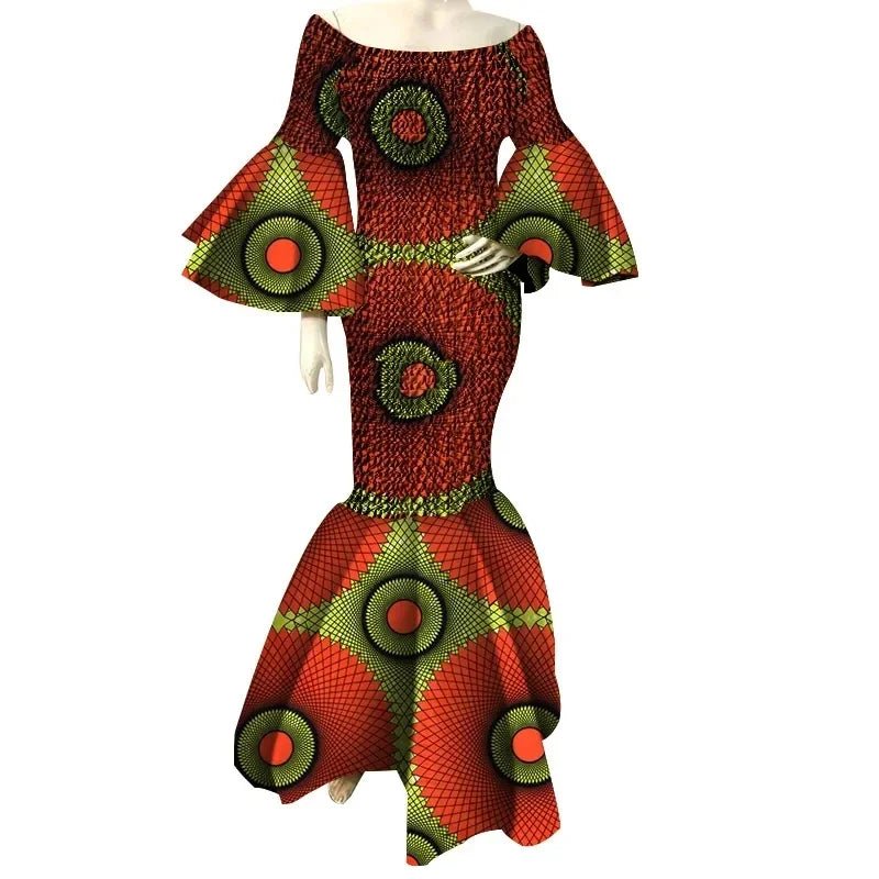 Elegant African Ankara Print Maxi Dress for Women with Ruffle Sleeves - Free Delivery Worldwide only at Flexi Africa