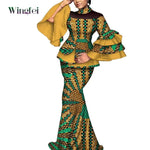 Elegant African Dashiki Outfit for Women – Flare Sleeve Blouse and Maxi Long Skirt 2PC Set - Free Delivery Worldwide only at Flexi Africa