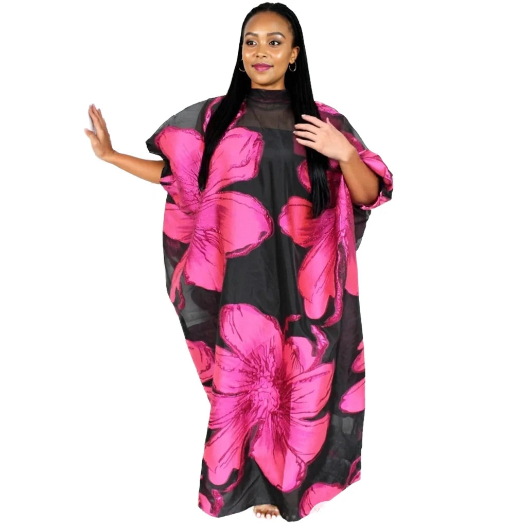 Elegant African Embroidered Abaya Dress for Women – Plus Size Modest Party & Church Attire - Free Delivery Worldwide only at Flexi Africa