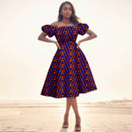 Elegant African Midi Dress – High - Waist Ankara Fashion Wear with Short Sleeves - Free Delivery Worldwide only at Flexi Africa
