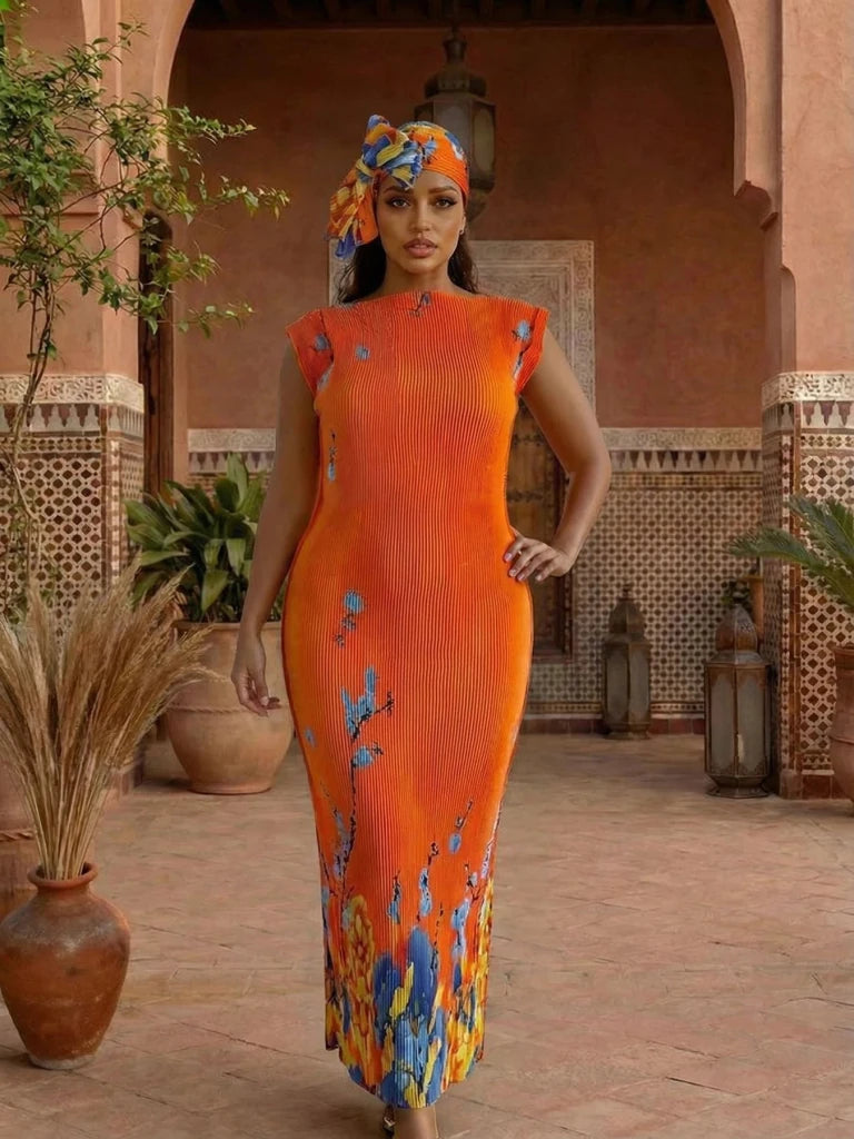 Elegant African Printed Silk Kaftan Abaya – Oversized Dress for Women - Free Delivery Worldwide only at Flexi Africa