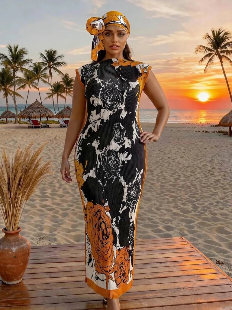 Elegant African Printed Silk Kaftan Abaya – Oversized Dress for Women - Free Delivery Worldwide only at Flexi Africa