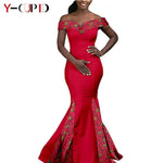 Elegant African Wedding Couple Outfits – Women's Slim Fit Mermaid Dress & Men's Bazin Riche Jacket Pant Set with Hat - Free Delivery Worldwide only at Flexi Africa