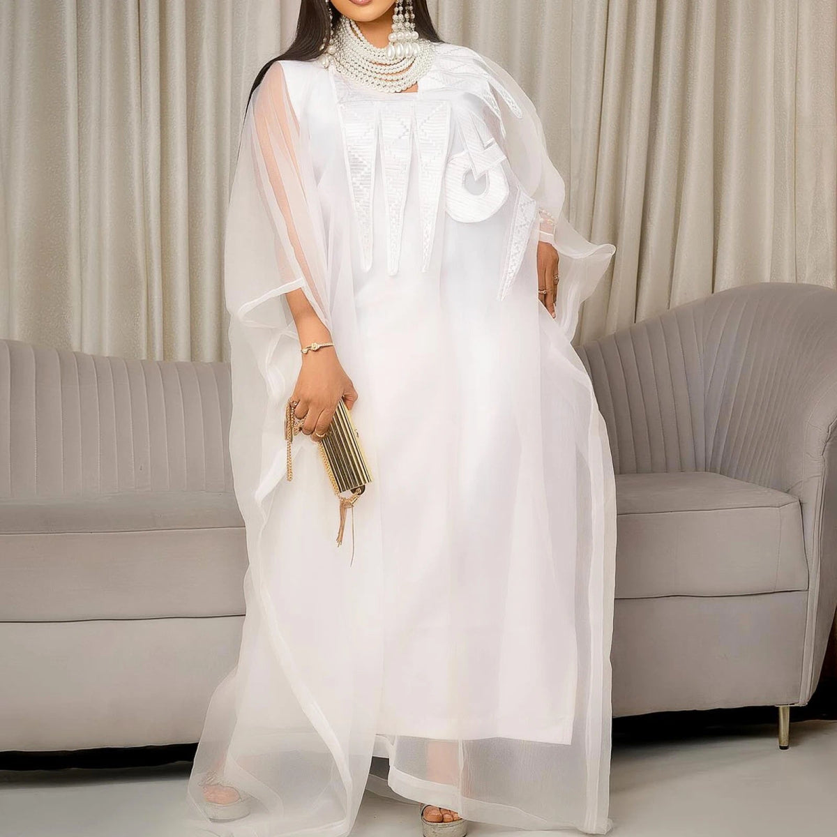 Buy Elegant African White Dress with Embroidery | Plus Size Women's Party & Church Attire for only $40.85 at Flexi Africa!
