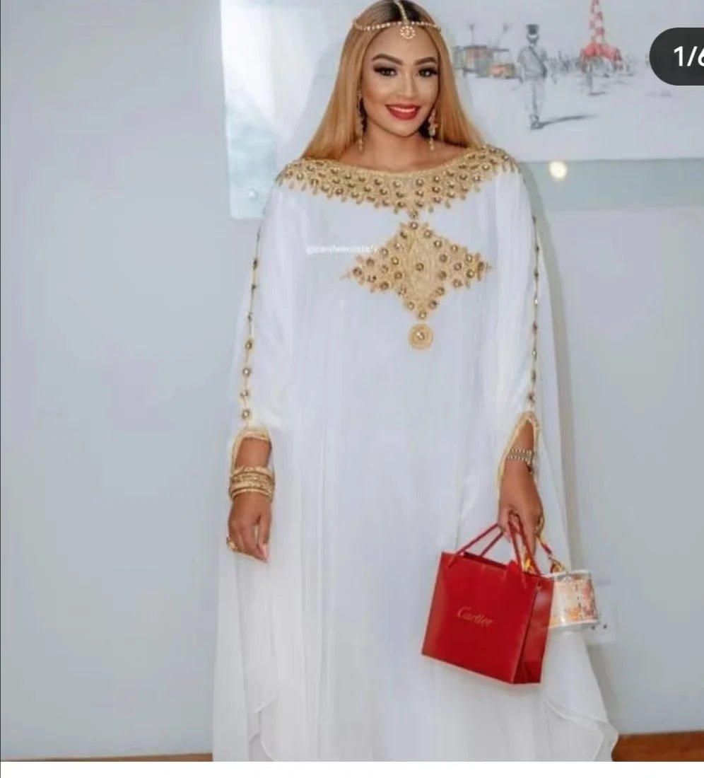 Elegant Dashiki Abaya for Women – Printed Maxi Bazin Dress with Batwing Sleeves - Free Delivery Worldwide at Flexi Africa