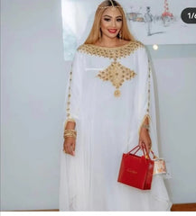 Elegant Dashiki Abaya for Women – Printed Maxi Bazin Dress with Batwing Sleeves - Free Delivery Worldwide at Flexi Africa