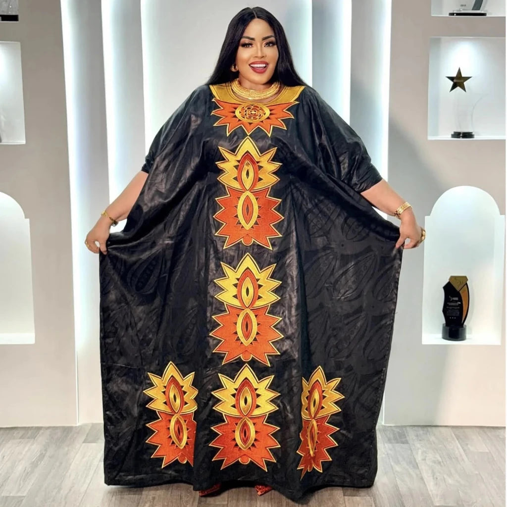 Elegant Embroidered African Abaya Dress for Women – Plus Size Party & Church Wear - Free Delivery Worldwide only at Flexi Africa