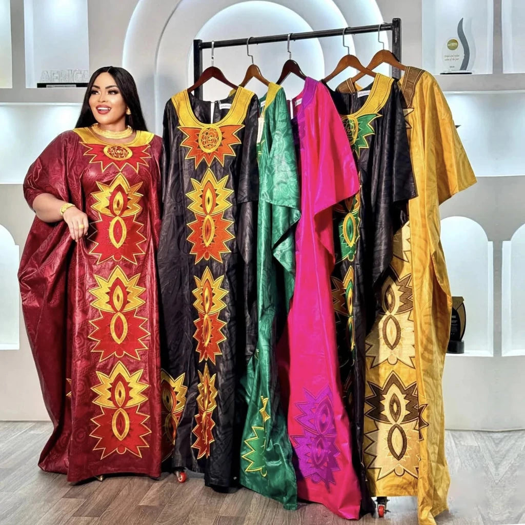 Elegant Embroidered African Abaya Dress for Women – Plus Size Party & Church Wear - Free Delivery Worldwide only at Flexi Africa
