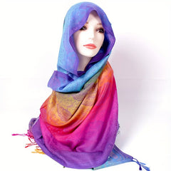 Elegant Jacquard Satin Paisley Scarf: Boho Rainbow Gradient Tassel Shawl - Trendy Windproof Warm Wrap - Free Delivery Worldwide only at Flexi Africa