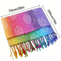 Elegant Jacquard Satin Paisley Scarf: Boho Rainbow Gradient Tassel Shawl - Trendy Windproof Warm Wrap - Free Delivery Worldwide only at Flexi Africa