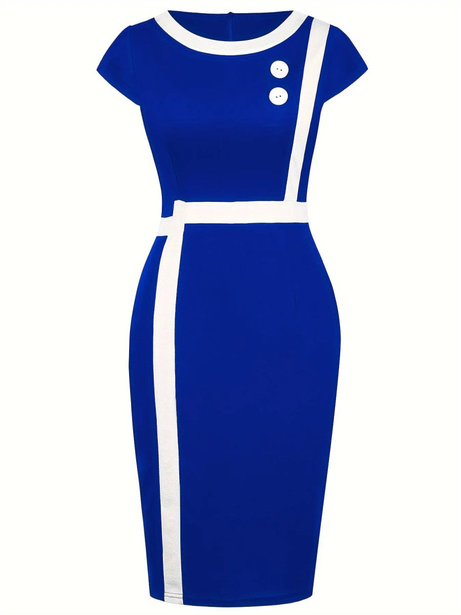 Elegant Black White Dress Women Summer Short Sleeve Slim Office Lady Pencil Bodycon Dresses Party Vestido - Free Delivery