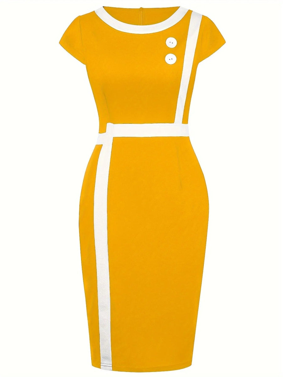Elegant Black White Dress Women Summer Short Sleeve Slim Office Lady Pencil Bodycon Dresses Party Vestido - Free Delivery