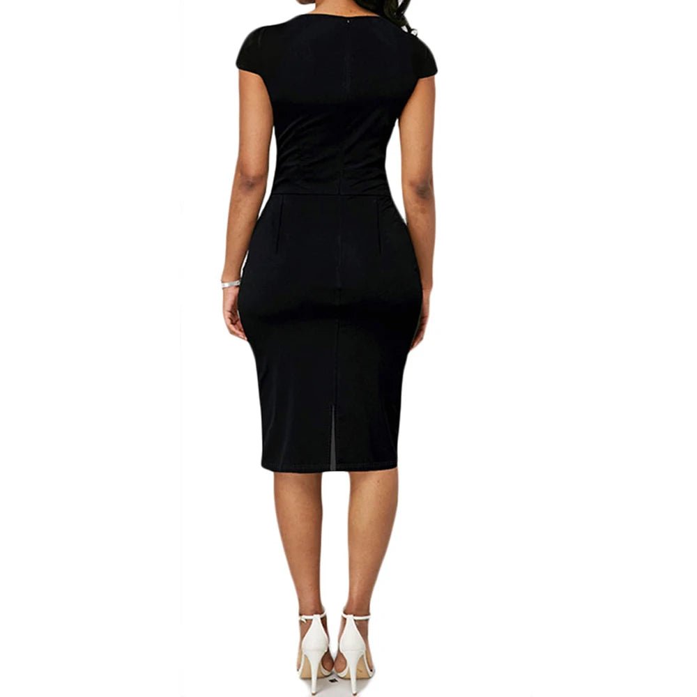 Elegant Black White Dress Women Summer Short Sleeve Slim Office Lady Pencil Bodycon Dresses Party Vestido - Free Delivery