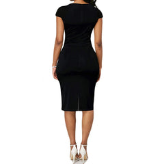 Elegant Black White Dress Women Summer Short Sleeve Slim Office Lady Pencil Bodycon Dresses Party Vestido - Free Delivery