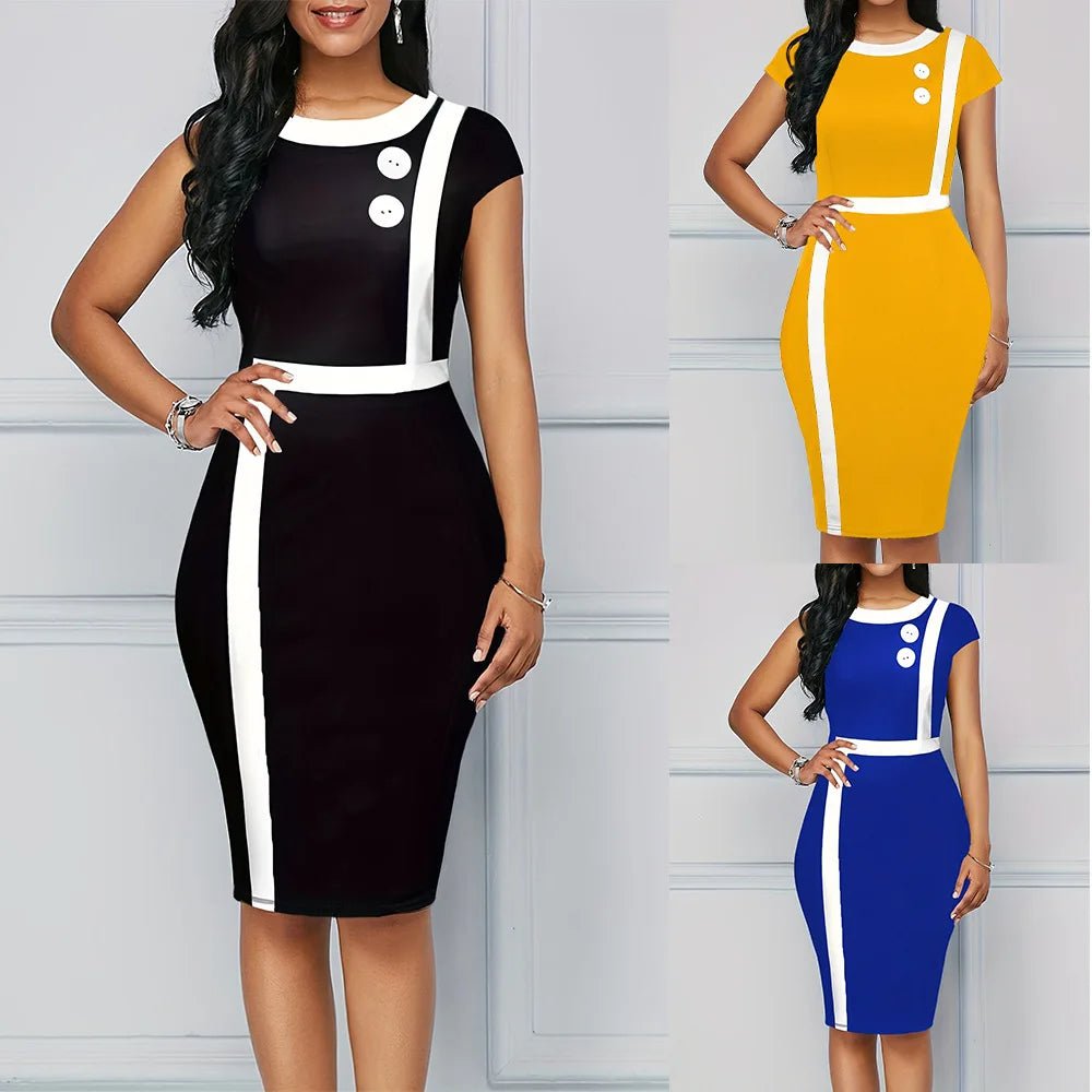 Elegant Black White Dress Women Summer Short Sleeve Slim Office Lady Pencil Bodycon Dresses Party Vestido - Free Delivery