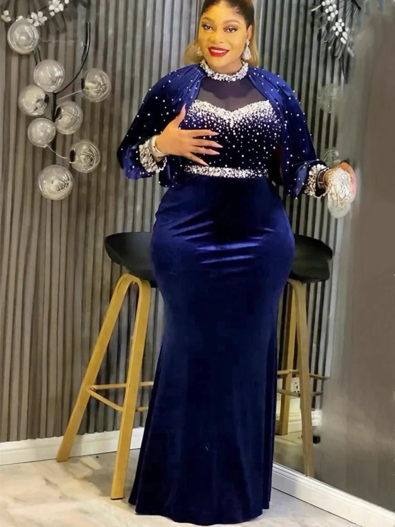 Elegant Plus Size African Ankara Velvet Maxi Gown – Dashiki Wedding & Party Dress - Free Delivery Worldwide only at Flexi Africa