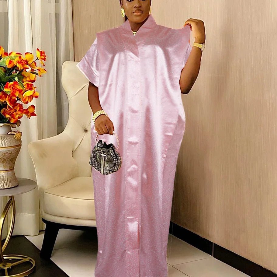 Fashion African Dresses for Woman V Neck Short Sleeve Straight Floor Length Elegant Ladies Birthday Party Dinner Vestidos Mujer - Free Delivery Worldwide only at Flexi Africa