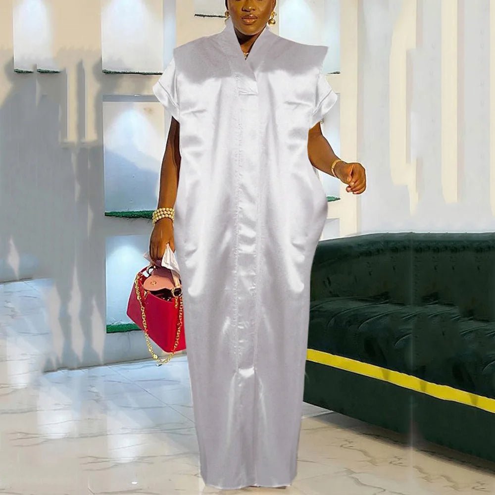 Fashion African Dresses for Woman V Neck Short Sleeve Straight Floor Length Elegant Ladies Birthday Party Dinner Vestidos Mujer - Free Delivery Worldwide only at Flexi Africa