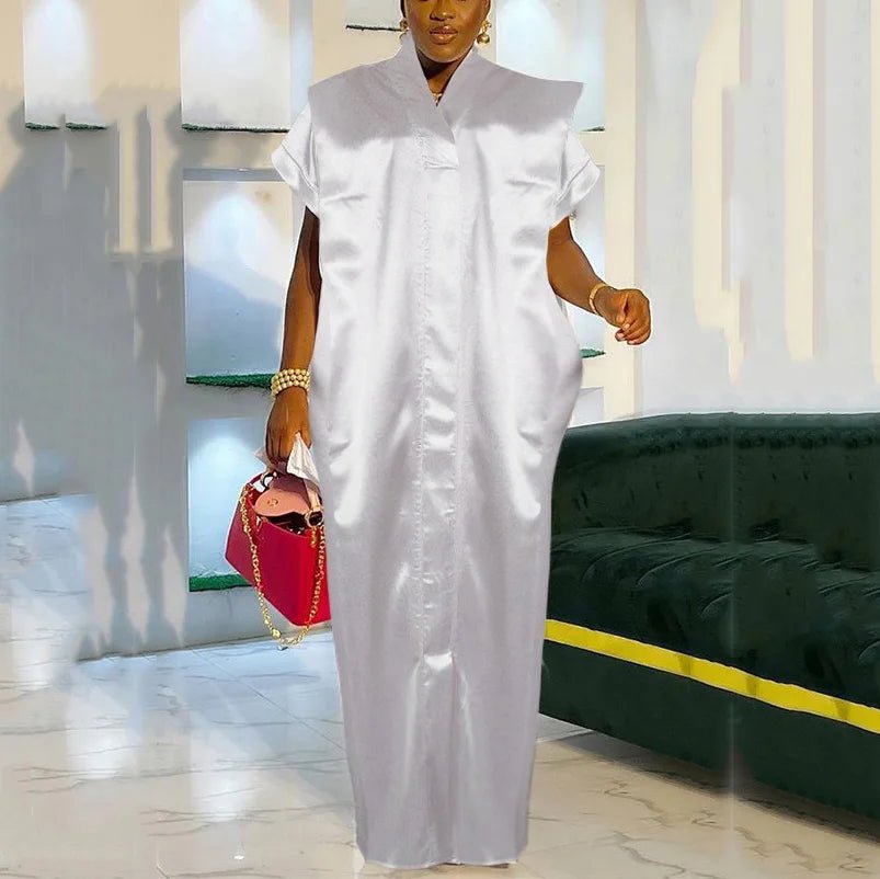 Fashion African Dresses for Woman V Neck Short Sleeve Straight Floor Length Elegant Ladies Birthday Party Dinner Vestidos Mujer - Free Delivery Worldwide only at Flexi Africa
